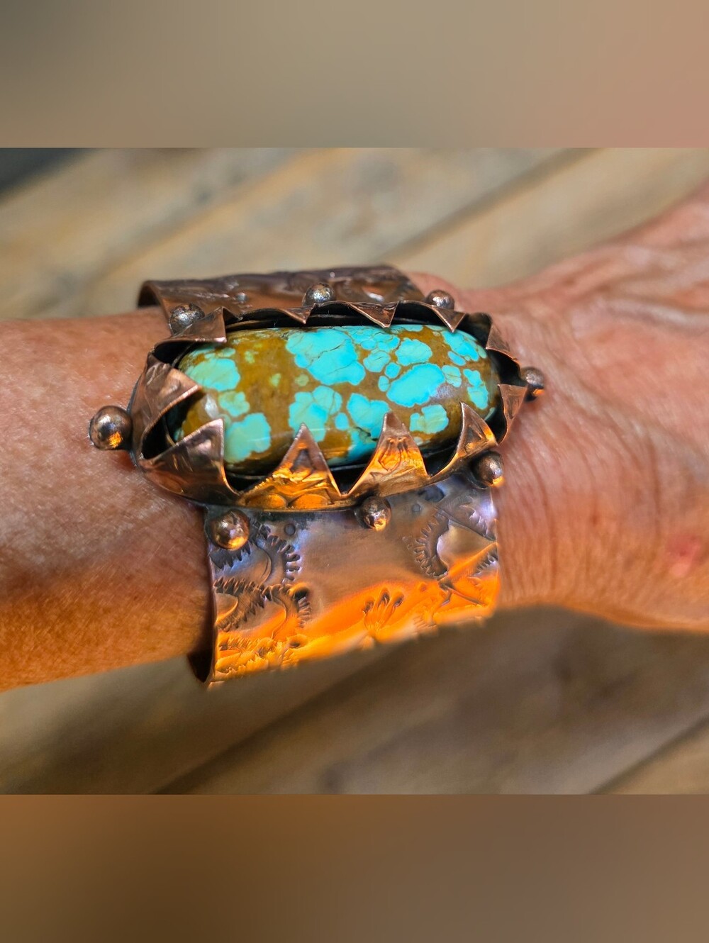 Turquoise Stone Copper Cuff Bracelet